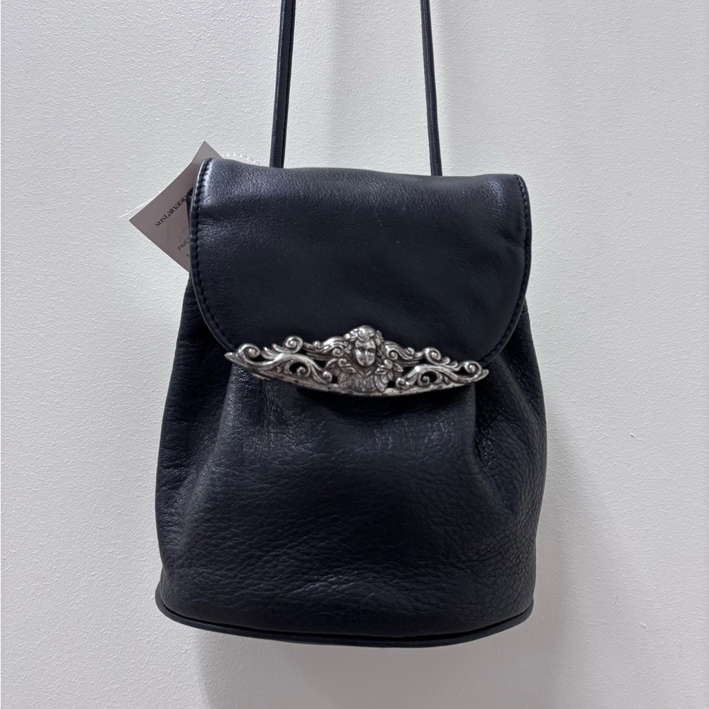 Vintage One World by Brighton Leather Shoulder Bag with Silver Cherub Detail